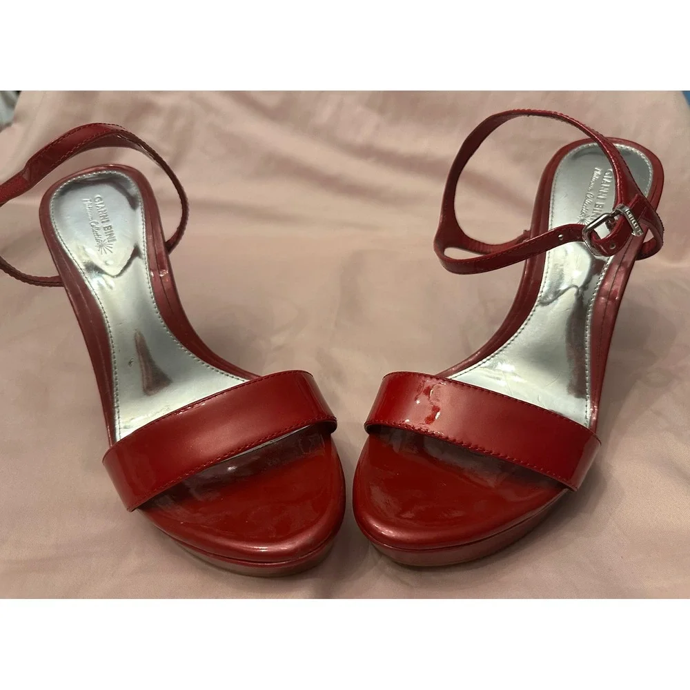Gianni Bini Red Patent Leather Platform Ankle Strap Stiletto Heels Sandals